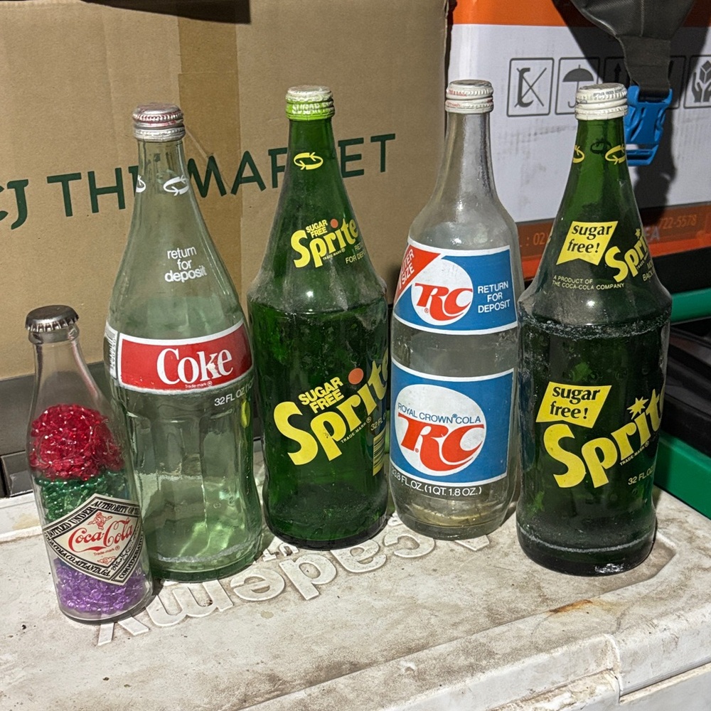 Vintage Glass Soda Bottle Collection - Coke RC Sprite